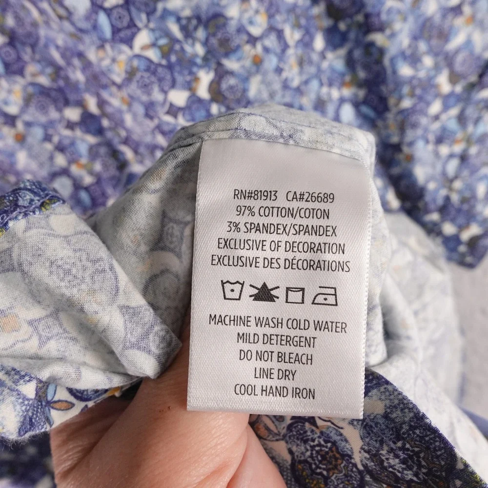 Robert Graham Modern Americana Men Blue Mosaic Tile Print SS Button Down Shirt M